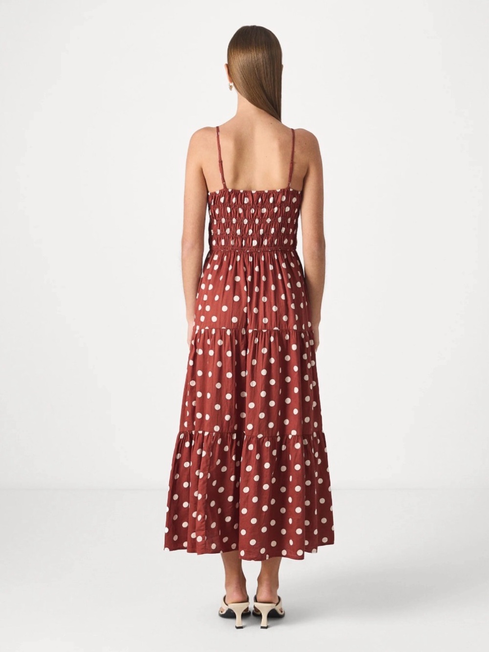 NWT GAP Rust Red Polka Dot Smocked Maxi Dress - Picture 9 of 9